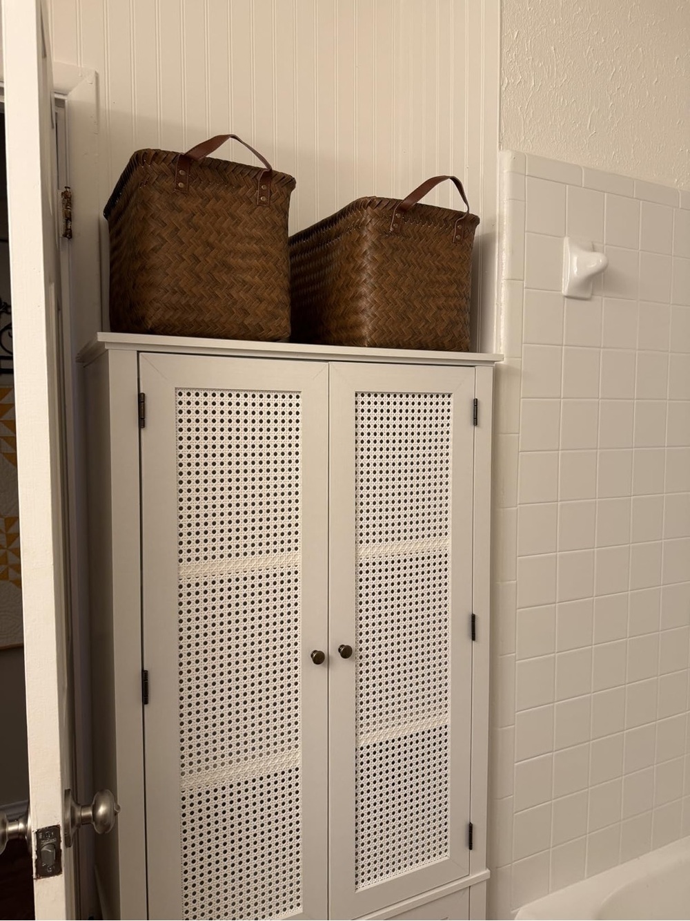 Handwoven Storage Basket with Leather Handles - Picture 3 of 5